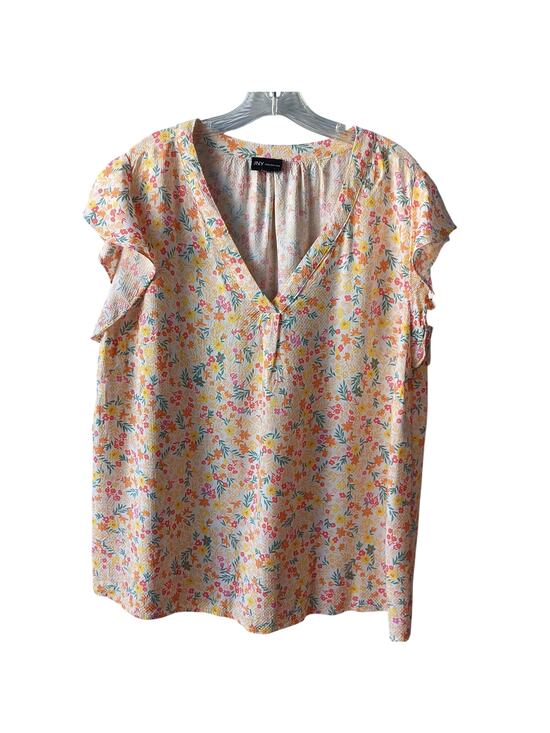 Jones New York Tops - Jones New York JNY Top Women's 1X Floral Flutter Cap Sleeves V-Neck EUC